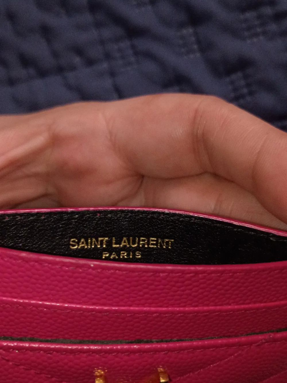 Saint Laurent Fuchsia Quilted Leather Card Case with Gold YSL Logo